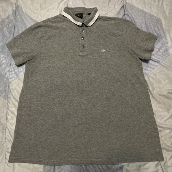 Armani Exchange Polo Womens Shirt XL‎ Gray Solid Cotton Short Sleeves Uniform - Picture 1 of 10
